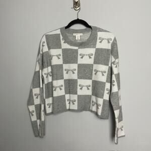 Sincerely Jules Checkered Bow Sweater Cropped Pullover - Size Large